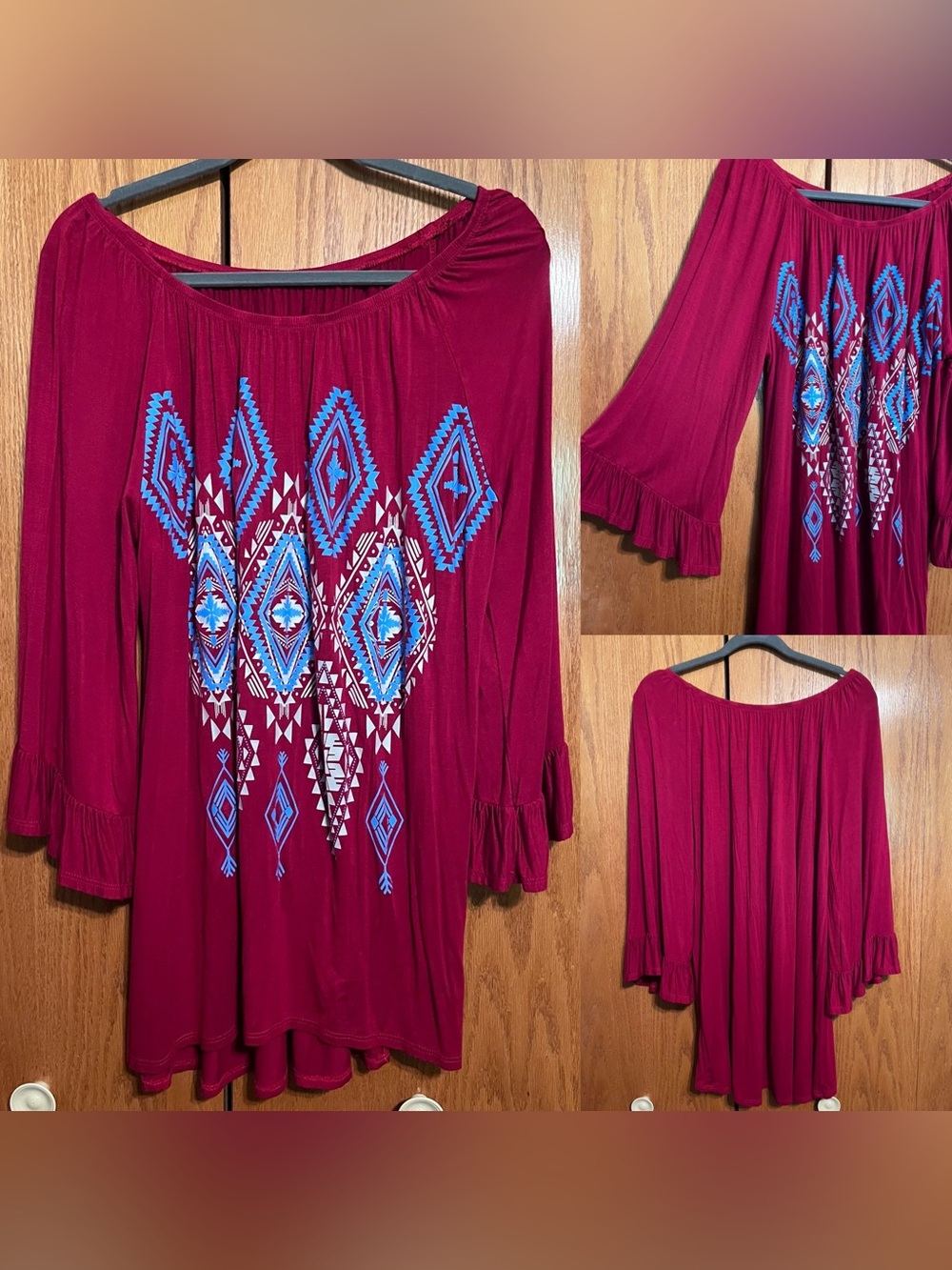 Bohemian Red Tunic with Blue Tribal Print